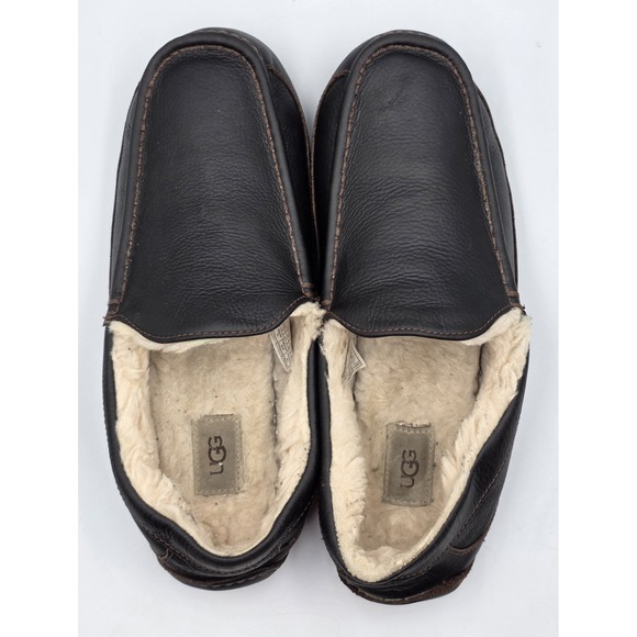 UGG Ascot Slippers Men\'s US 12 Brown Leather Moccasin Indoor Outdoor 5379 main image 5
